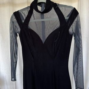 Vintage Tadashi Shoji Mesh Illusion Velvet Cocktail Dress Gown